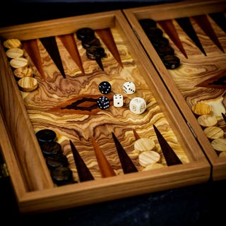 Manopoulos Inlaid Olive Burl Backgammon Set - Medium