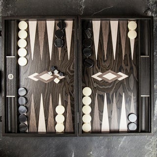 Manopoulos Inlaid Ebony Burl Backgammon Set - Tournament
