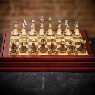 Italfama Metal and Wood Chess Set with Storage - Medium
