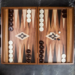 Manopoulos Walnut Backgammon Set - Tournament