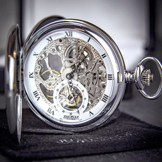 Double Hunter Skeleton Pocket Watch with Seconds Dial