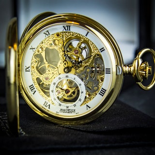 Jean Pierre Double Hunter Skeleton Gold Plated Pocket Watch