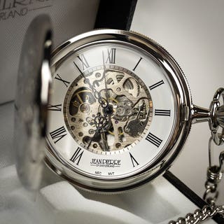 Chrome Plated Double Hunter Skeleton Pocket Watch