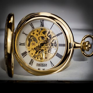 Jean Pierre Gold Plated Double Hunter Skeleton Pocket Watch