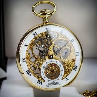 Jean Pierre Open Face Skeleton Pocket Watch - Gold Plated