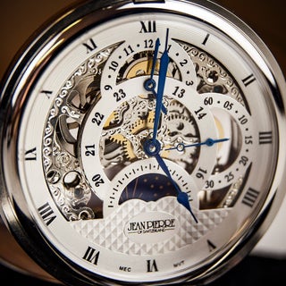 Jean Pierre Double Hunter Multi Dial Skeleton Pocket Watch - Chrome Plated