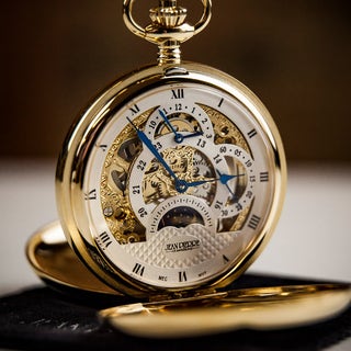 Jean Pierre Double Hunter Multi Dial Skeleton Pocket Watch - Gold Plated