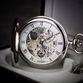 Jean Pierre Open Back Half Hunter Skeleton Pocket Watch