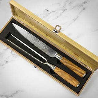 Olivewood 2pc Damascus Carving Set