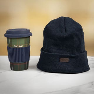 Tartan Travel Mug & Beanie Hat Gift Set - Navy