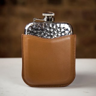 English Pewter Co Pewter Hammered Captive Top Hip Flask - 6oz