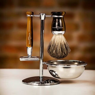 Edwin Jagger 4 Piece Safety Razor Shaving Set - Light Horn