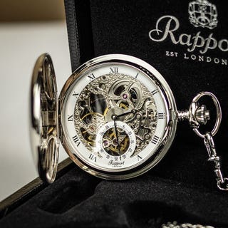 Silver-Tone Polished Metal Mechanical Half-Hunter Pocket Watch