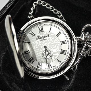 Quartz Full Hunter Silver Tone Pocket Watch with Silver Dial