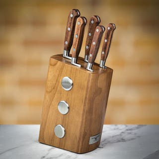 Rockingham Forge Ashwood Knife Block with Five Hammered Knives