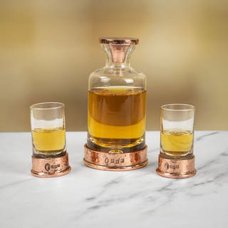 Vogue Hammered Copper & Crystal Mini Decanter & Shot Glass Set