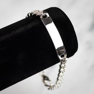 Gents Sterling Silver Flat Curb ID Bracelet - 9.5”