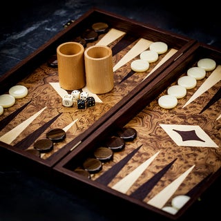 Manopoulos Inlaid Walnut Burl Backgammon Set - Tournament