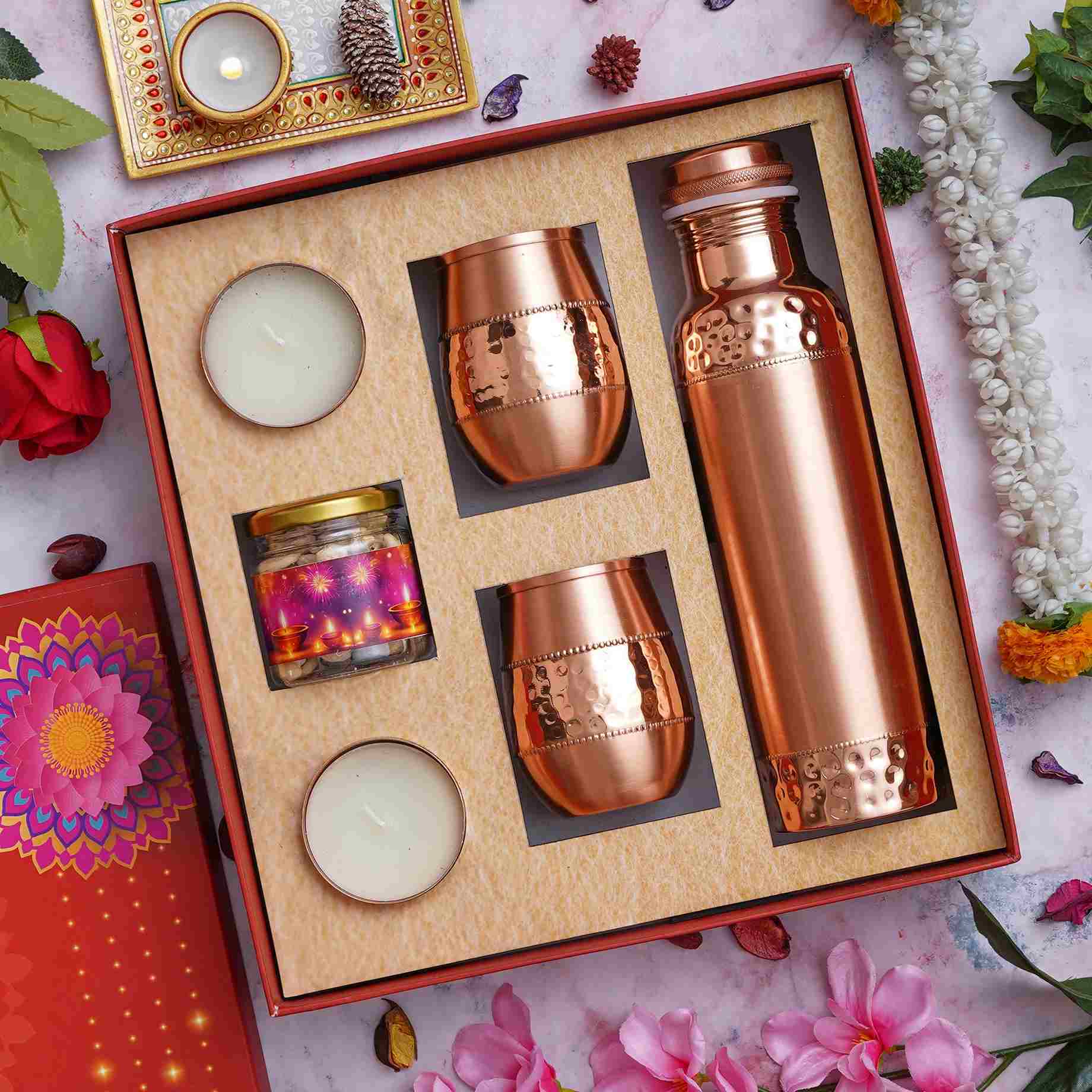 Copper Bottle & Glass Gift Set