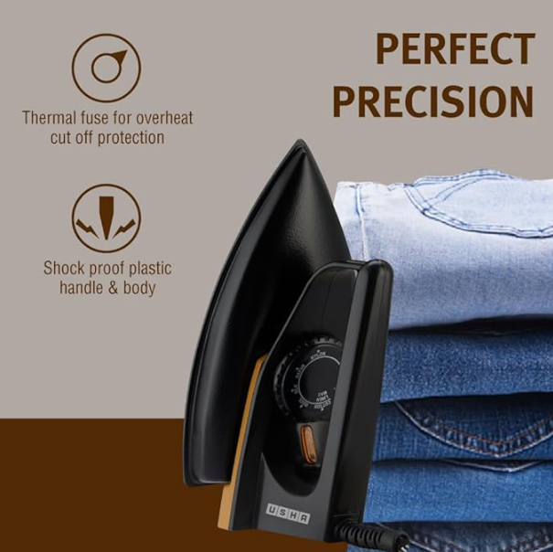 USHA Dry Iron | 600W | Non-stick PTFE Coated Sole Plate