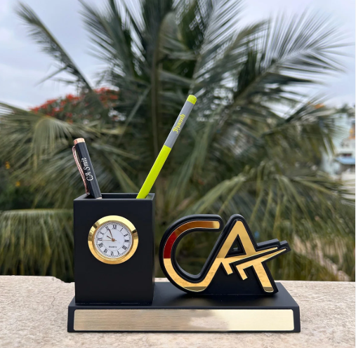 Custom CA Logo Pen Stand With Clock