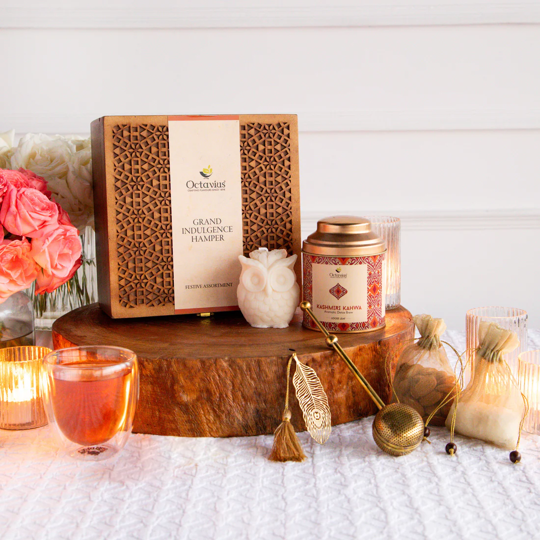 Luxury Wooden Tea & Brass Bell Gift Box
