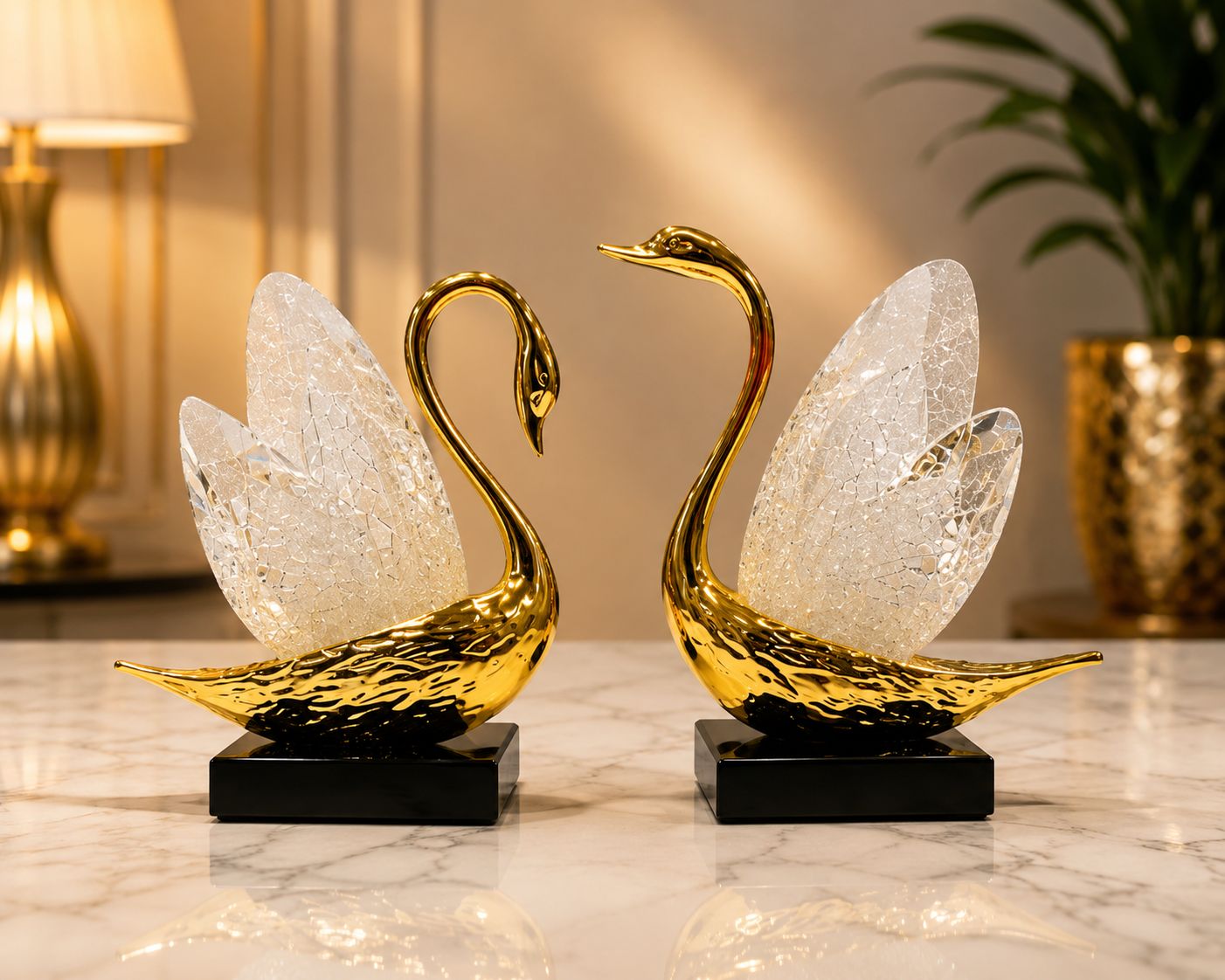 Elegant Swan Couple Decorative Showpiece