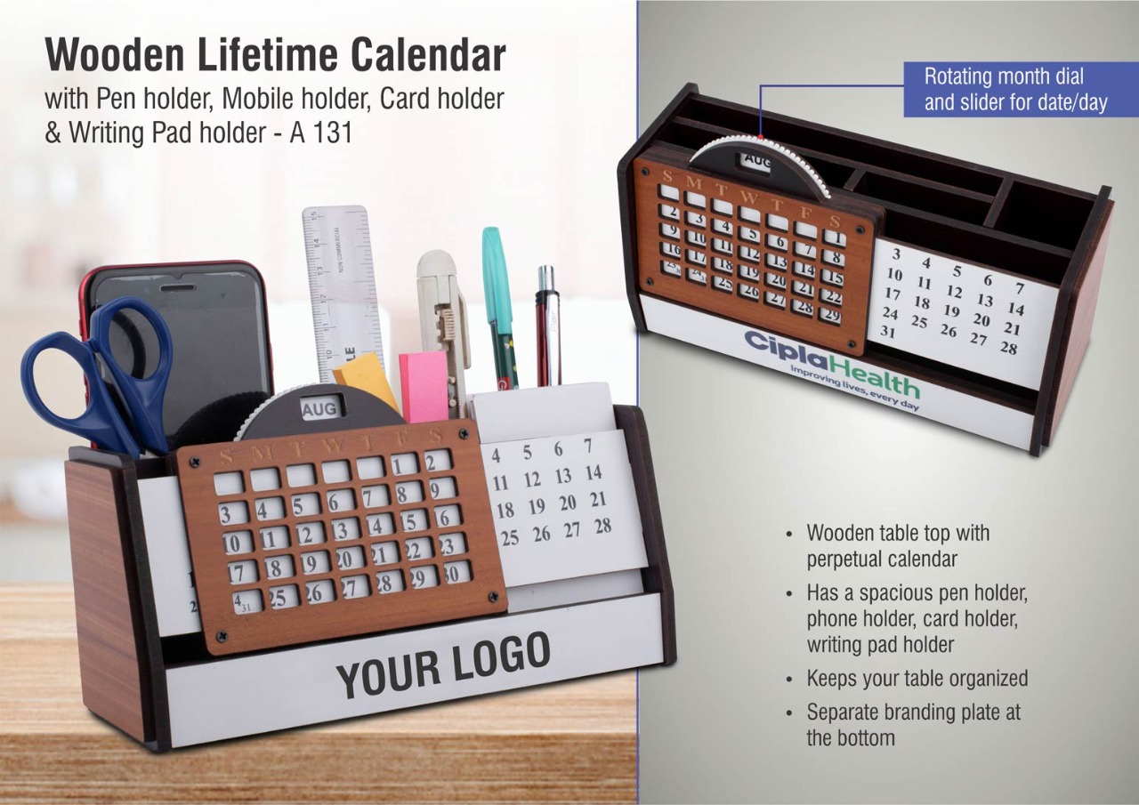 Wooden Lifetime Calendar Pen Stand