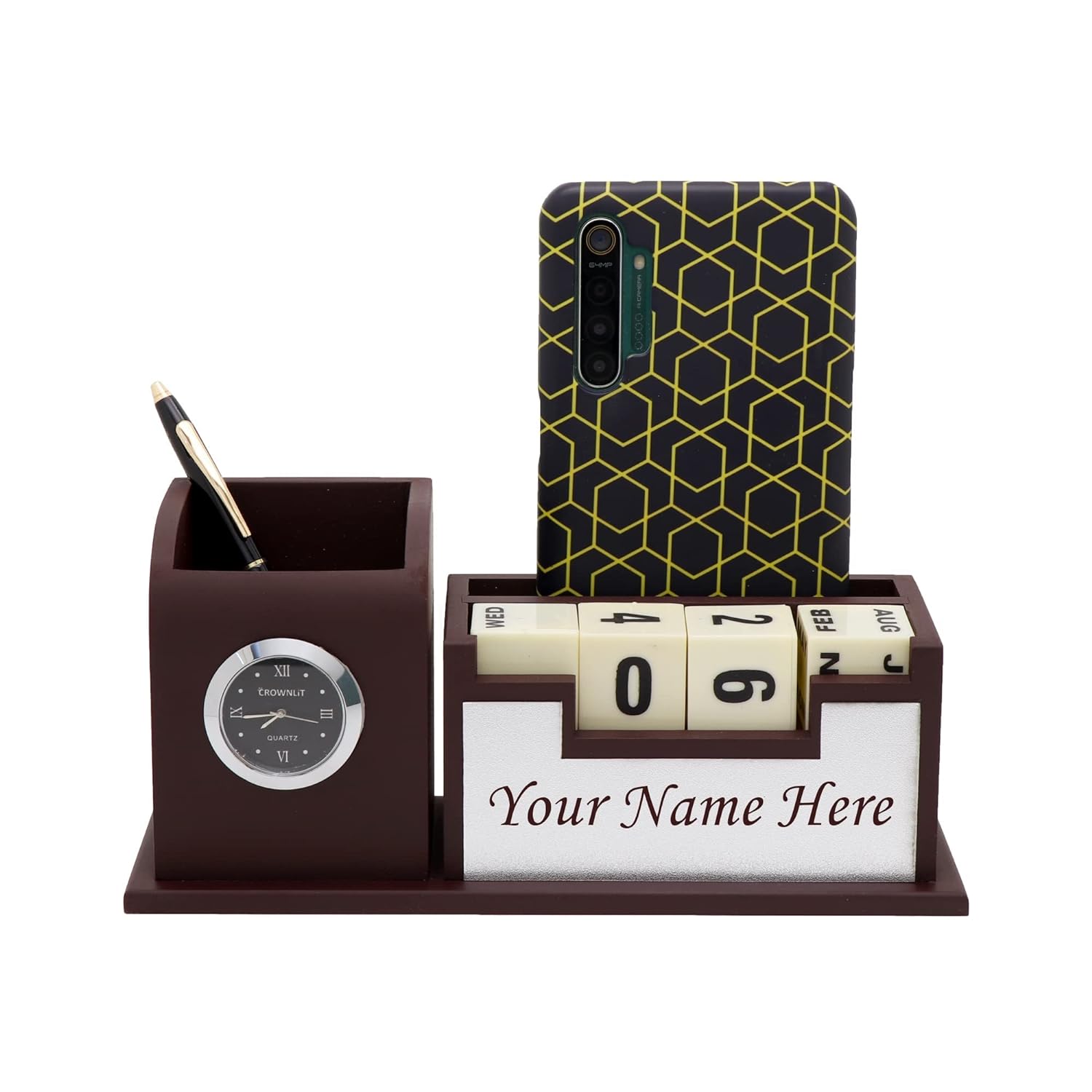 Wooden Mobile Holder Pen Stand With Calendar